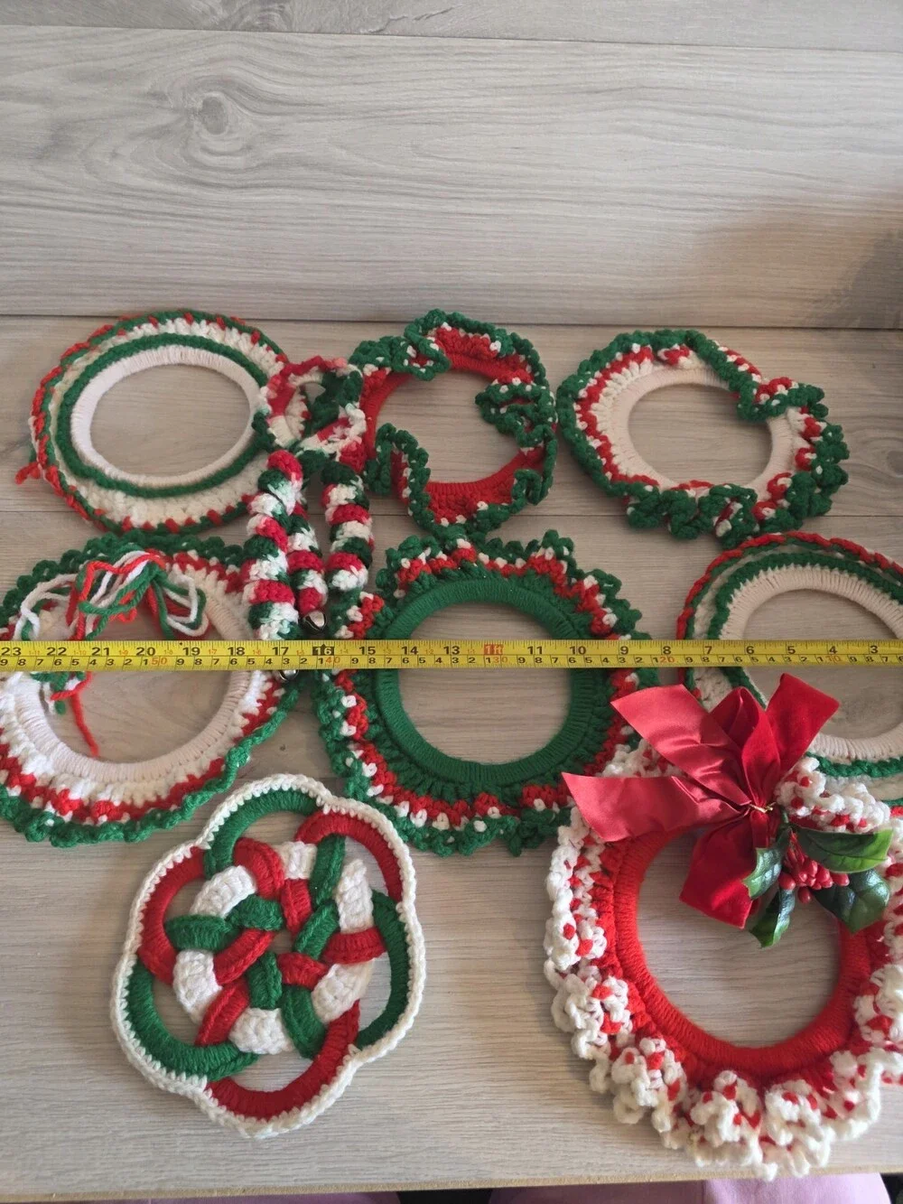 Vtg Handmade Crochet Christmas Wreath Lot 7 Holiday Decor Covers SU13